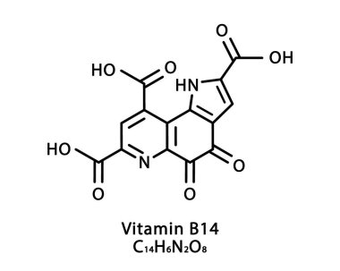 B14 vitamini Pyrroloquinoline quinone moleküler yapısı. B14 vitamini Pyrroloquinoline quinone iskelet kimyasal formülü. Kimyasal moleküler formüller