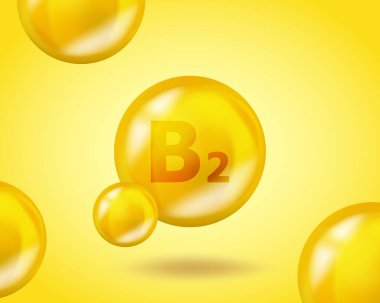 3 boyutlu vitamin düşüşü B2 Riboflavin hap kapsülü. Gerçekçi B2 Riboflavin Vitamin Kompleksi tasarımı. Sarı uyuşturucu beslenme tasarımı.