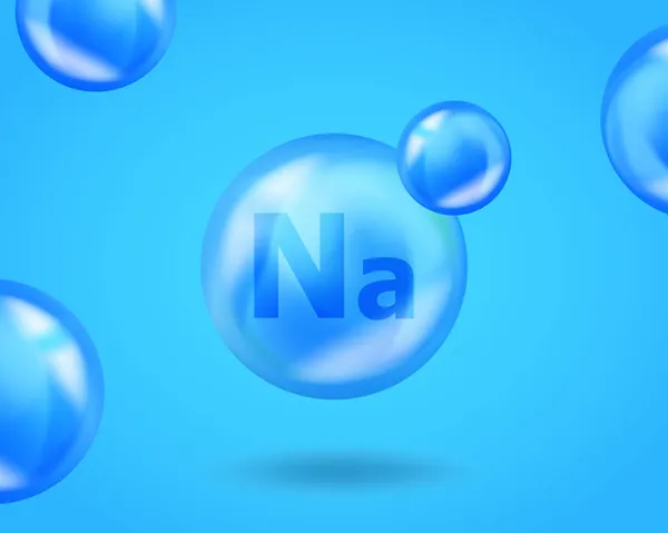 3D Mineral Na capsule de pilule de goutte de sodium. Design nutritionnel bleu pour la publicité beauté, cosmétique, santé. Minéral réaliste Na Sodium design — Image vectorielle
