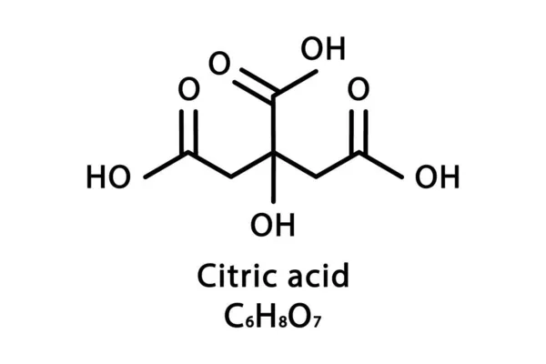 Estrutura molecular do ácido cítrico. Fórmula química do esqueleto de ácido cítrico. Fórmula molecular química ilustração vetorial — Vetor de Stock
