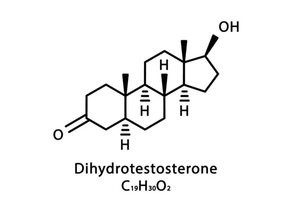 Dihydrotestosteron molekulare Struktur. Androstanolon, chemische Formel des Stanolonskeletts. Abbildung der chemischen molekularen Formel — Stockvektor