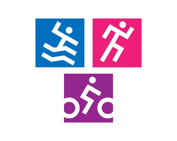 Комбинация логотипа Premium Triathlon. Плавание, бег и дизайн логотипа велосипеда шаблон. Спортивный набор символов. — стоковый вектор