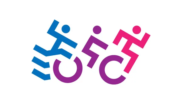 Σύνολο λογότυπου τριάθλου. Σύμβολα κολύμπι, τρέξιμο και ποδήλατο. Μοναδικό πρότυπο σχεδιασμού λογότυπου αθλητισμού. — Διανυσματικό Αρχείο