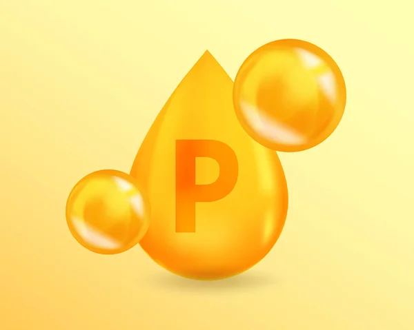 Vitamin P Flavonoid. Realistisk Vitamin droppe P Flavonoid design. 3D Vitamin komplex illustration koncept. — Stock vektor