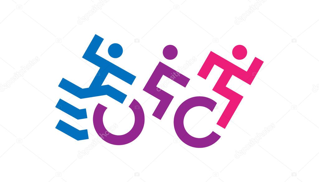 Triathlon logotype set. Swimming, running and bike symbols. Unique sport logo design template isolated on white background.