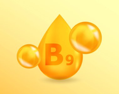 B9 vitamini folik asit. Gerçekçi vitamin düşüşü B9 Folik asit tasarımı. 3 Boyutlu Vitamin Karmaşık Çizim.