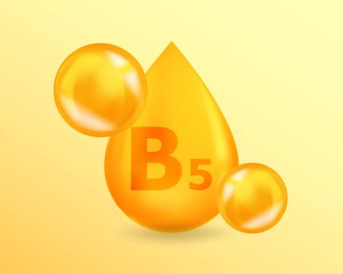 B5 Pantothenic vitamini. Gerçekçi vitamin düşüşü B5 Pantothenic tasarımı. 3 Boyutlu Vitamin Karmaşık Çizim.