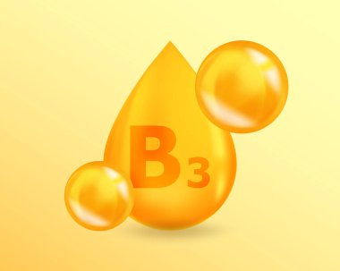 B3 Niasin vitamini. Gerçekçi vitamin düşüşü B3 Niacin tasarımı. 3 Boyutlu Vitamin Karmaşık Çizim.