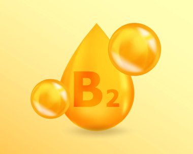 B2 Riboflavin vitamini. Gerçekçi vitamin düşüşü B2 Riboflavin tasarımı. 3 Boyutlu Vitamin Karmaşık Çizim.