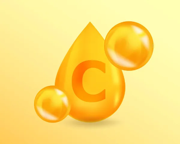Witamina C Kwas askorbinowy. Realistyczna kropla witaminy C projekt kwasu askorbinowego. 3D Witamina złożona ilustracja koncepcja. — Wektor stockowy