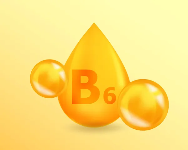 Vitamine B6 Pyridoxine. Réaliste goutte de vitamine B6 Pyridoxine design. 3D Vitamine concept d'illustration complexe. — Image vectorielle