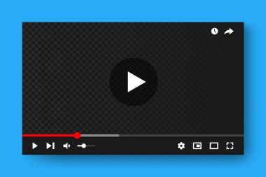 Görüntü tam çerçeve modelleme şablonu. Çoklu ortam oynatıcı arayüzü. Sosyal medya web sayfası için video oynatıcı arayüz tasarım şablonu.