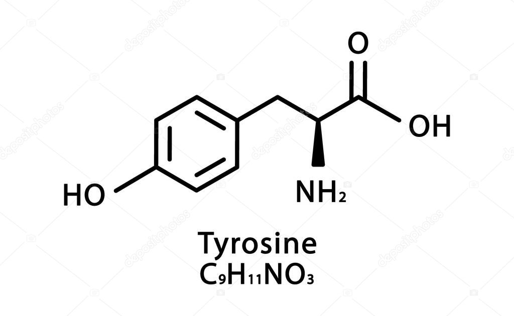 Tyrosine molecular structure. L-Tyrosine skeletal chemical formula. Chemical molecular formula vector illustration
