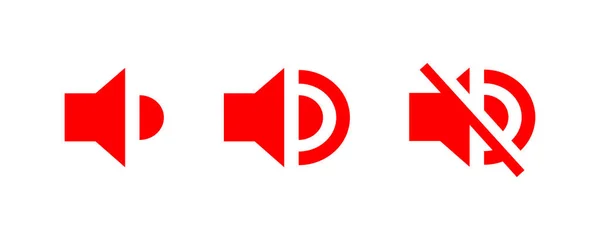 Ljud volym knapp röda ikoner. Ljudkontroll, högtalarsymbol — Stock vektor