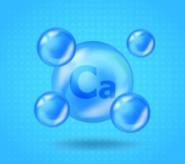 Gerçekçi mineral Ca Kalsiyum tasarımı. Güzellik, kozmetik ve Heath reklamları için vitamin kompleksi tasarımı. 3D Mineral Kalsiyum Düşürme hapı kapsülü.