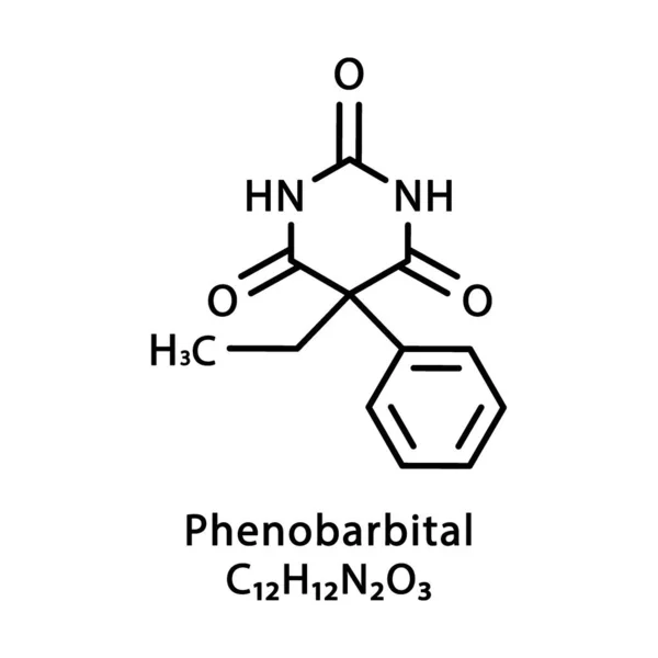 フェノバルビタール分子構造。フェノバルビタール骨格化学式。化学分子式ベクトル図 — ストックベクタ