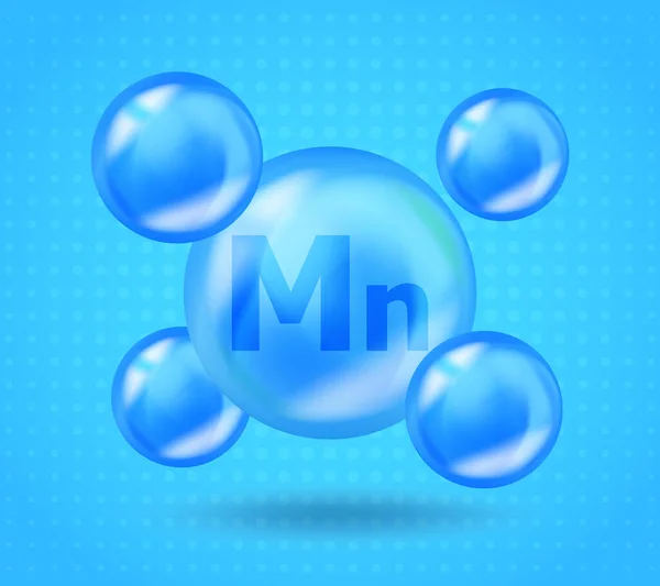 Minéral réaliste Mn Manganèse design. Conception complexe de vitamines pour la beauté, cosmétique, publicité de santé. 3D Mineral Mn capsule de pilule de goutte de manganèse. — Image vectorielle