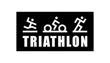 Triatlon spor etkinliği, koşu ve bisiklet kulübü için. Triatlon hattı afiş tasarımı illüstrasyonu. Poster illüstrasyon tasarımı.