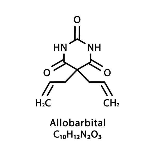 Allobarbitális molekuláris szerkezet. Allobarbiton csontváz kémiai képlet. Kémiai molekuláris képlet vektor illusztráció — Stock Vector