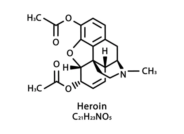 Structure moléculaire de l'héroïne. Formule chimique squelettique de l'héroïne. Illustration vectorielle de formule moléculaire chimique — Image vectorielle