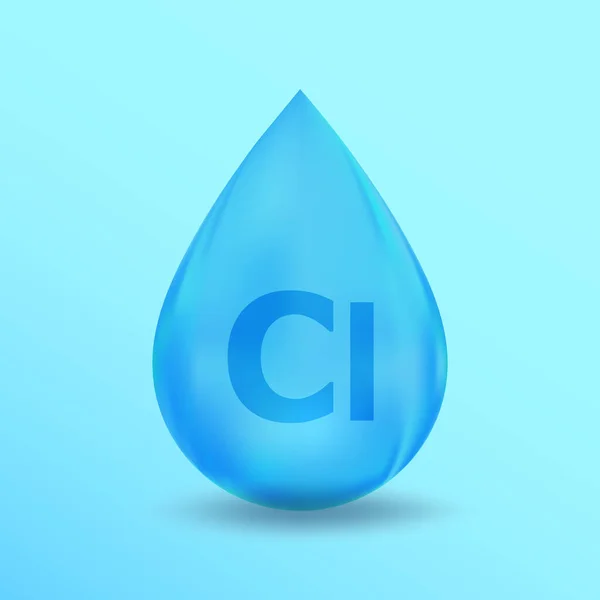 Realistisches Mineral Drop Cl Chlorum Design. Blaues Ernährungsdesign für Schönheit, Kosmetik, Heidewerbung. Cl Chlorum Mineral design — Stockvektor
