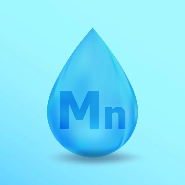 Realistyczne Mineral Drop Mn Mangan projektu. Niebieski projekt odżywiania dla piękna, kosmetyki, Heath reklamy. Mn Mangan Mineral projekt — Wektor stockowy