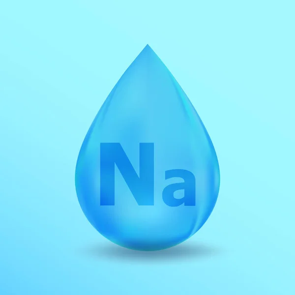 Realistisk Mineral droppe Na Natriumdesign. Blå näringslära för skönhet, kosmetik, heath reklam. Na Natriummineraldesign — Stock vektor