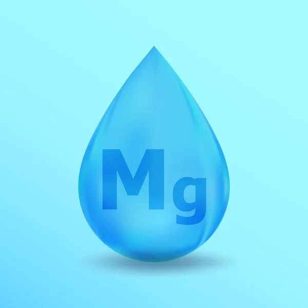 Realistische Minerale druppel Mg Magnesium ontwerp. Blauwe voeding ontwerp voor schoonheid, cosmetische, heide reclame. Mg Magnesium Mineraal ontwerp — Stockvector