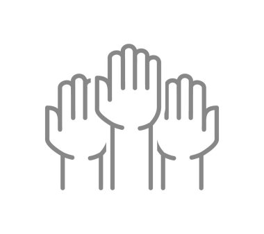 Üç kaldırılmış el çizgisi simgesi. Birlik ve takım çalışması sembolü