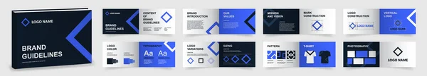 Model voor multifunctionele merkrichtlijnen. Merk Handmatige presentatie mockup. Donkerblauwe Logo richtlijn template. Logo Guide Boeklay-out Vectorbeelden