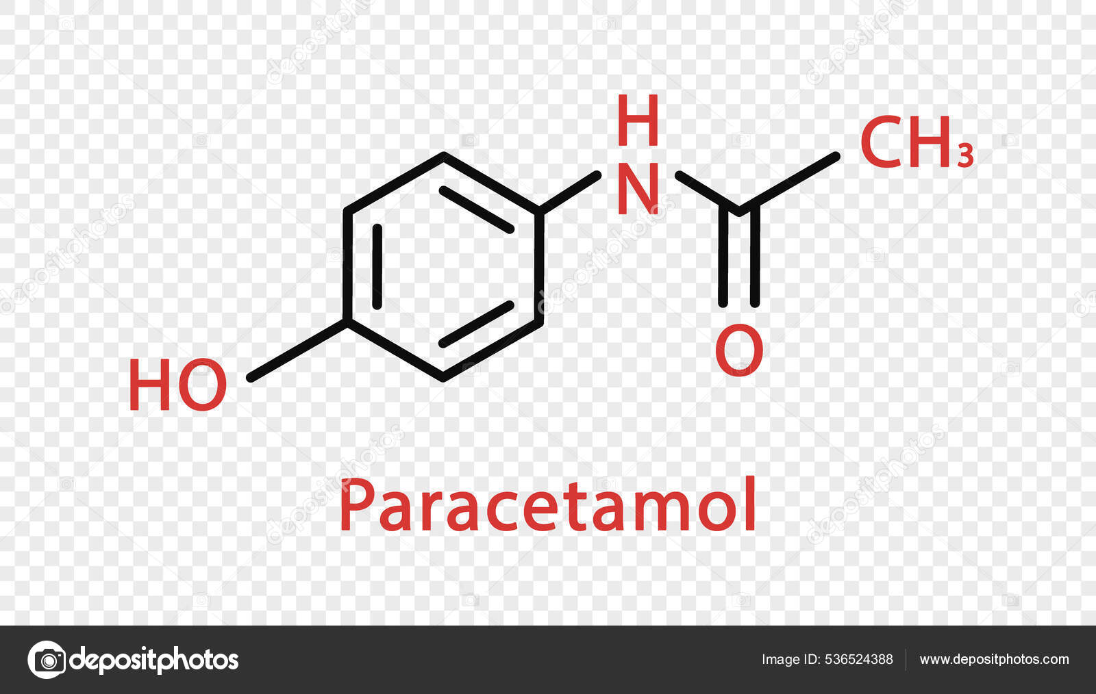 Fórmula química de paracetamol. Fórmula química estrutural de