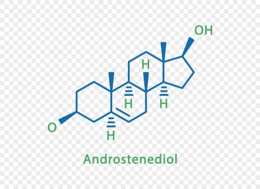 Androstenediol kimyasal formülü. Androstenediol yapısal kimyasal formülü şeffaf arkaplanda izole edildi.