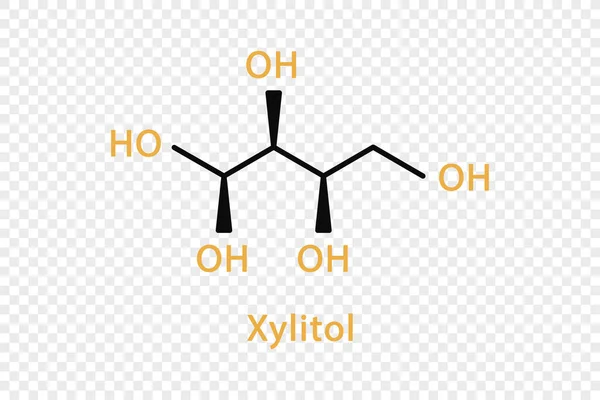 Formule chimique de Xylitol. Formule chimique structurale du xylitol isolée sur fond transparent. — Image vectorielle