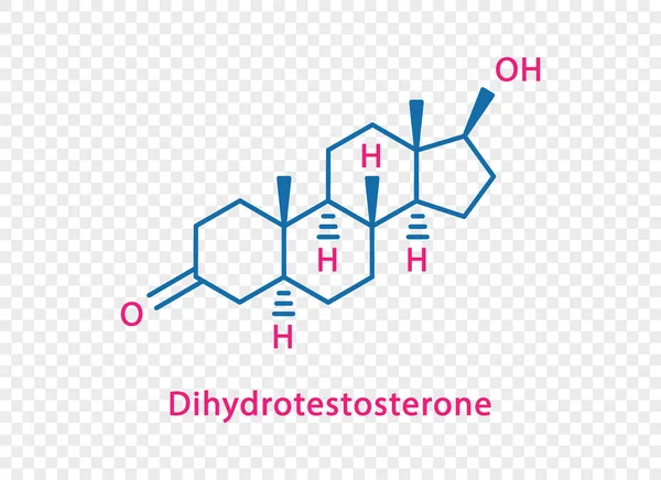 Dihydrotestosteron chemische Formel. Dihydrotestosteron strukturelle chemische Formel isoliert auf transparentem Hintergrund. — Stockvektor