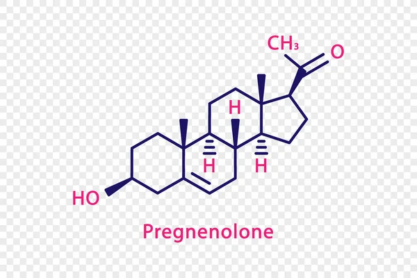 Pregnenolon chemische formule. Pregnenolon structuurchemische formule geïsoleerd op transparante achtergrond. — Stockvector