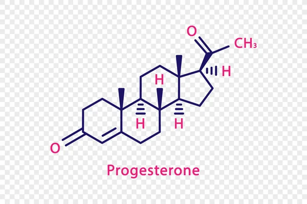 Progesteron chemische formule. Progesteron structurele chemische formule geïsoleerd op transparante achtergrond. — Stockvector