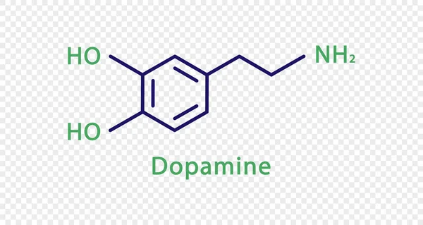Dopamin kémiai képlet. Átlátszó alapon izolált dopamin szerkezeti kémiai képlet. — Stock Vector