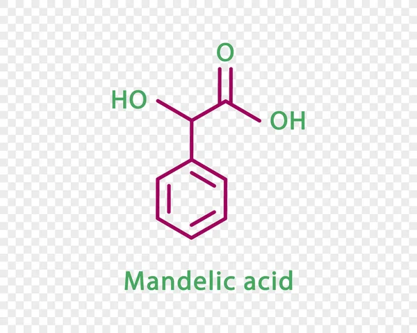 Mandelinsav kémiai képlet. Átlátszó alapon izolált mandelinsav szerkezeti kémiai képlet. — Stock Vector