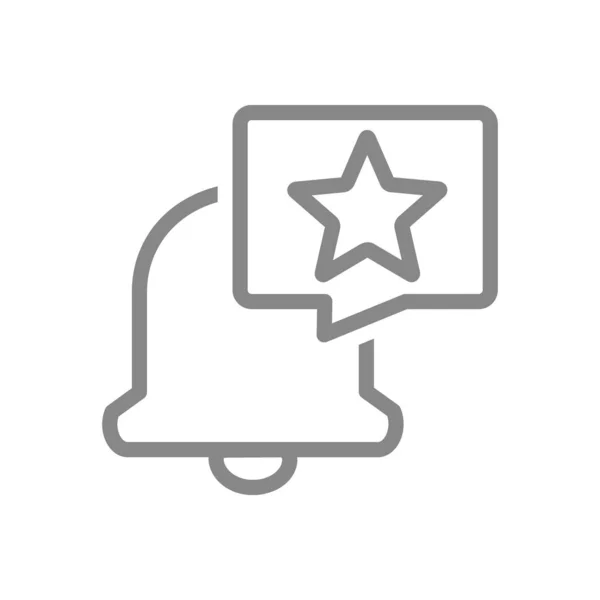 Campana de notificación con icono de línea de burbuja estrella en el habla. Mensaje de bandeja de entrada, notificación y símbolo de calificación de estrella — Vector de stock