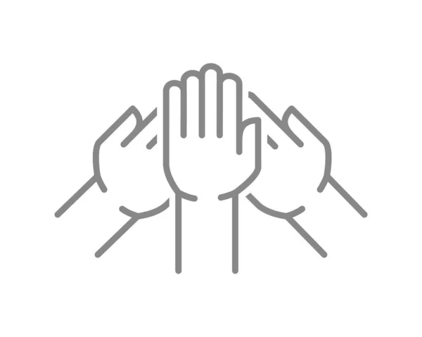 Stack of three hands line icon. Team, unity, friendship symbol — Vettoriale Stock