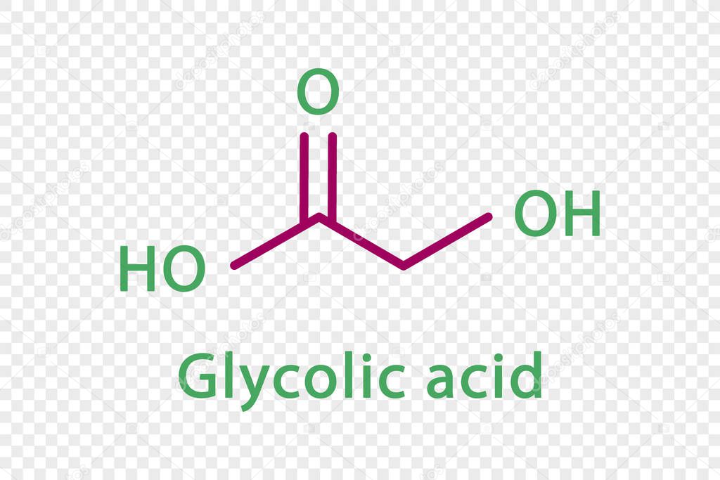 Glycolic acid chemical formula. Glycolic acid structural chemical formula isolated on transparent background.