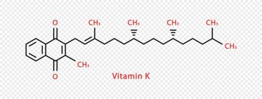 K vitamini kimyasal formülü. Şeffaf arkaplanda izole edilmiş K vitamini yapısal kimyasal formül.