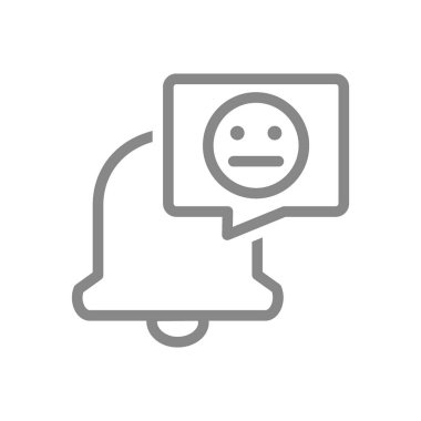 Konuşma baloncuğu simgesinde tarafsız yüzlü uyarı zili. Gelen kutusu mesajı, emoji derecelendirme sembollü bildirim