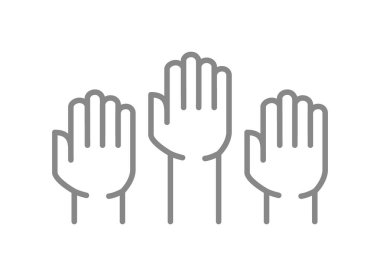 Üç kaldırılmış el çizgisi simgesi. Takım çalışması, destek, birlik sembolü