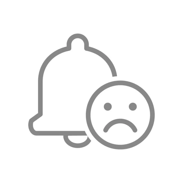 Notification bell with sad face line icon. Inbox message, message notification symbol — Wektor stockowy