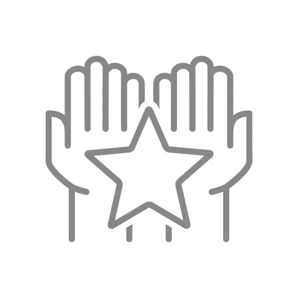 Hands holds star line icon. Ranking, best rank symbol — Stock vektor