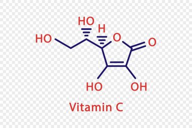 C vitamini kimyasal formülü. Şeffaf arkaplanda izole C vitamini yapısal kimyasal formül.