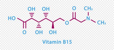 B15 vitamini kimyasal formülü. Şeffaf arkaplanda izole edilmiş B15 vitamini yapısal kimyasal formül.