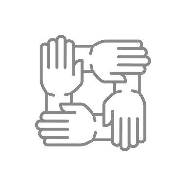 Dört birleşik el çizgisi simgesi. Beraberlik, takım çalışması sembolü