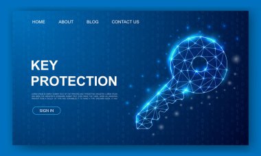 3d Key çokgen web sitesi şablonu. Güvenlik tasarımı çizimi konsepti. Ana sayfa için düşük polyester anahtar sembolü, tanıtım afişi tasarımı.